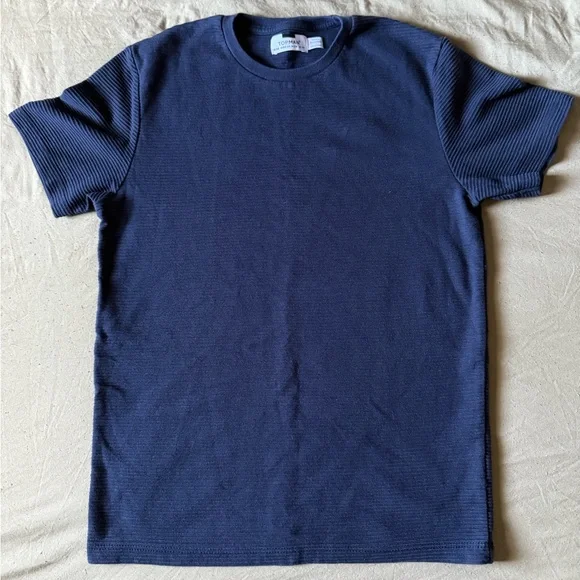 Topman Navy Ribbed Tee - Picture 1 of 4